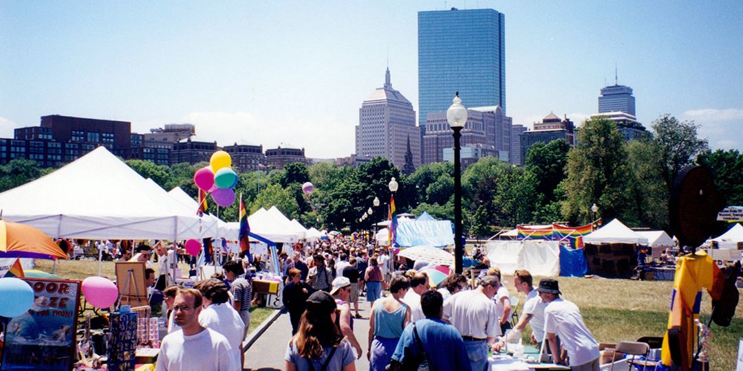 A view from the Boston Common looking towards the Back Bay, The John Hancock buildings as well as the Prudential create the skyline