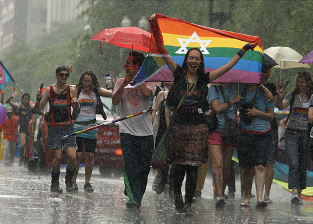 Members of the group Keshet, which works for the full inclusion gay, lesbian, bisexual, and transgender Jews in Jewish life, and supporters from The Workmen's Circle marched.