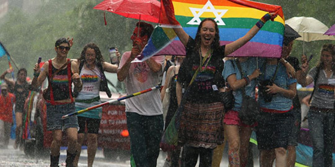 Members of the group Keshet, which works for the full inclusion gay, lesbian, bisexual, and transgender Jews in Jewish life, and supporters from The Workmen's Circle marched.